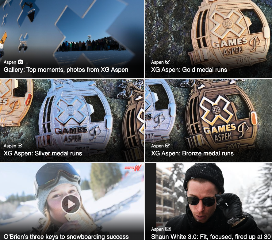 Screenshots from ESPN and XGames projects