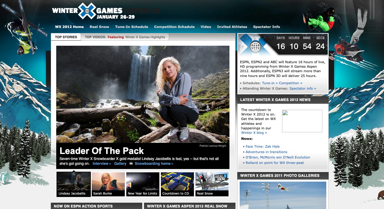 Screenshots from ESPN and XGames projects